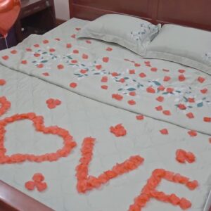 Phòng tân hôn cánh hoa hồng xếp chữ LOVE