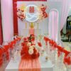 Lễ vu quy Ngọc Thanh Đức Hùng gia tiên neon tròn chữ Hỷ ghế trong suốt nơ đỏ runner voan cam đào